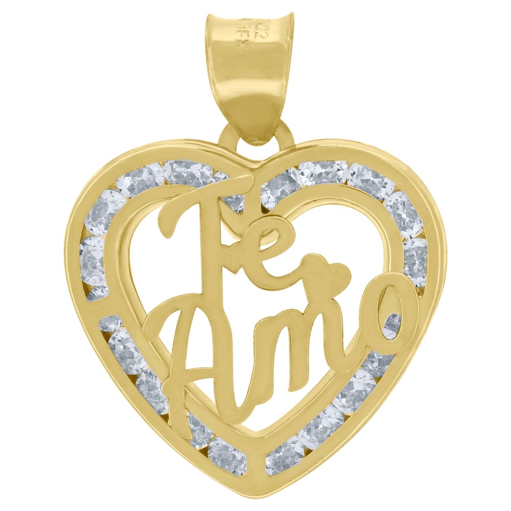 10kt 10k Yellow Gold Womens Cubic-Zirconia Te Amo Love Heart Charm Pendant